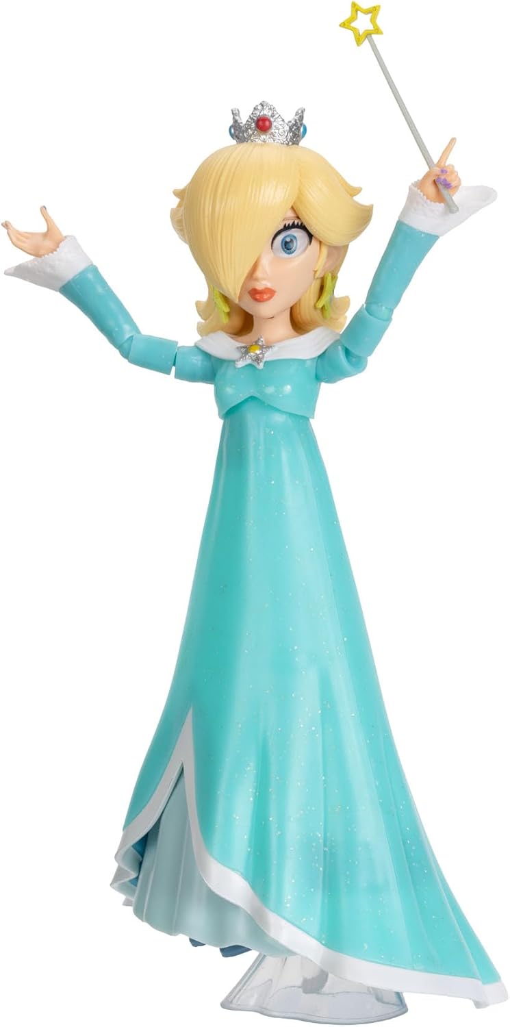 Jakks Pacific Super Mario Galaxy Movie Figura Rosalina 5 Pulgadas con Varita y Base Transparente, 10 Puntos de Articulación, Ojos Acrílicos, Coleccionable, +3 Años