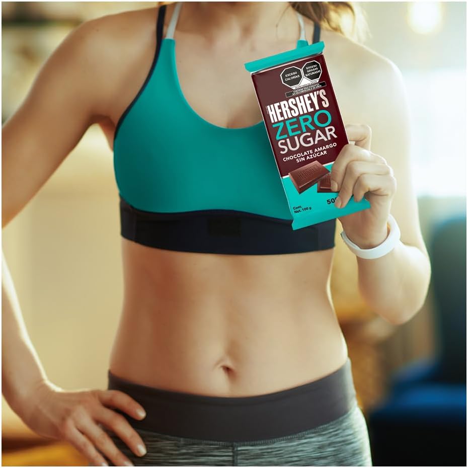 HERSHEY´S – Zero Sugar, Barra de Chocolate Sin Azúcar 100 g, Chocolate Oscuro Premium, Endulzado Sin Azúcar Añadida, Ideal para Regalo, Snack Saludable, Opción Baja en Azúcar y Sin Culpa