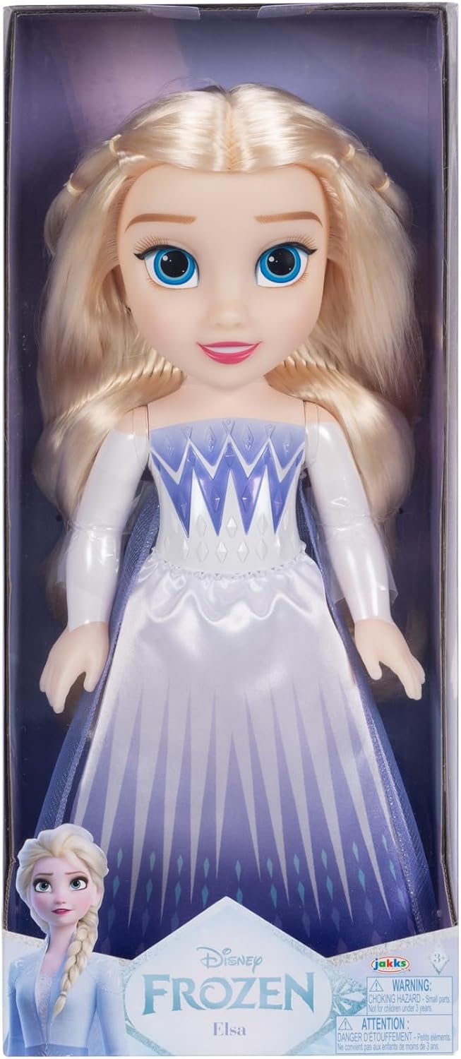 Jakks Pacific - Frozen Muñeca Elsa Reina de Las Nieves de 14″ con Capa y Zapatos Removibles – Figura Articulada con Detalles de Copos de Nieve para Niñas Desde 3 Años