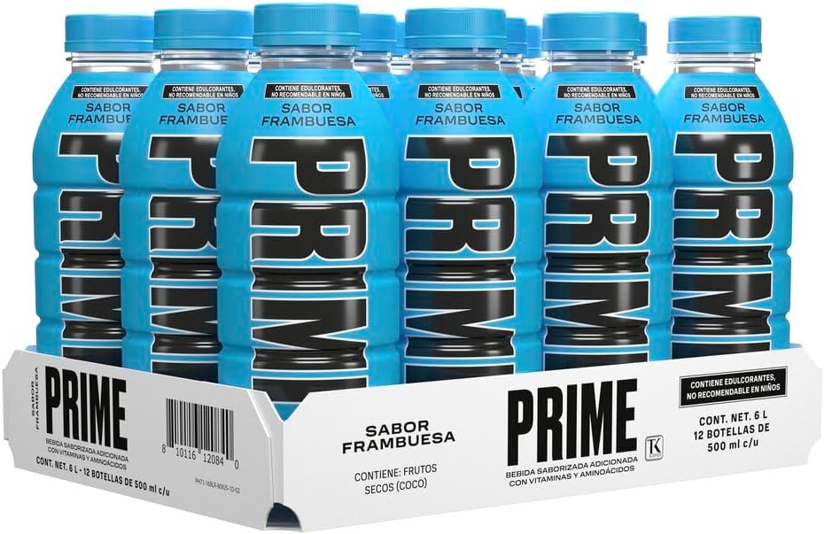 Prime, Prime Sabor Frambuesa, Bebida Hidratante 500Ml, Caja con 12 Piezas de 500Ml, 12X500ml