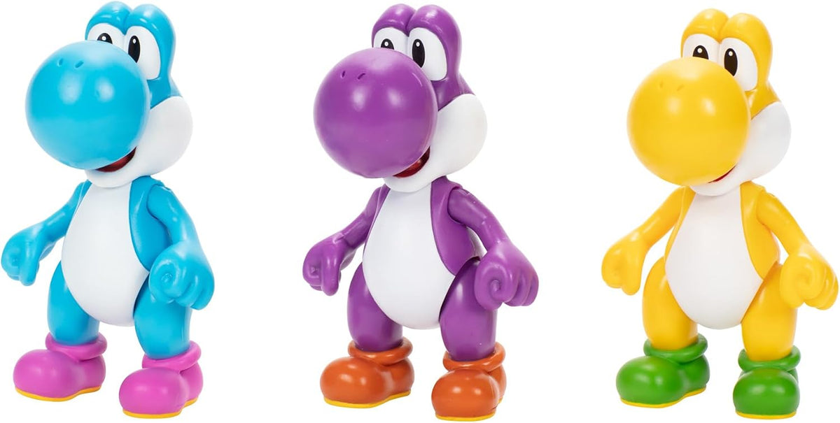 Nintendo Juego de 3 Cifras de acción de 10 cm, auténticas Cifras de Super Mario, Incluye Yoshi Amarillo, Yoshi Morado y Yoshi Azul Claro