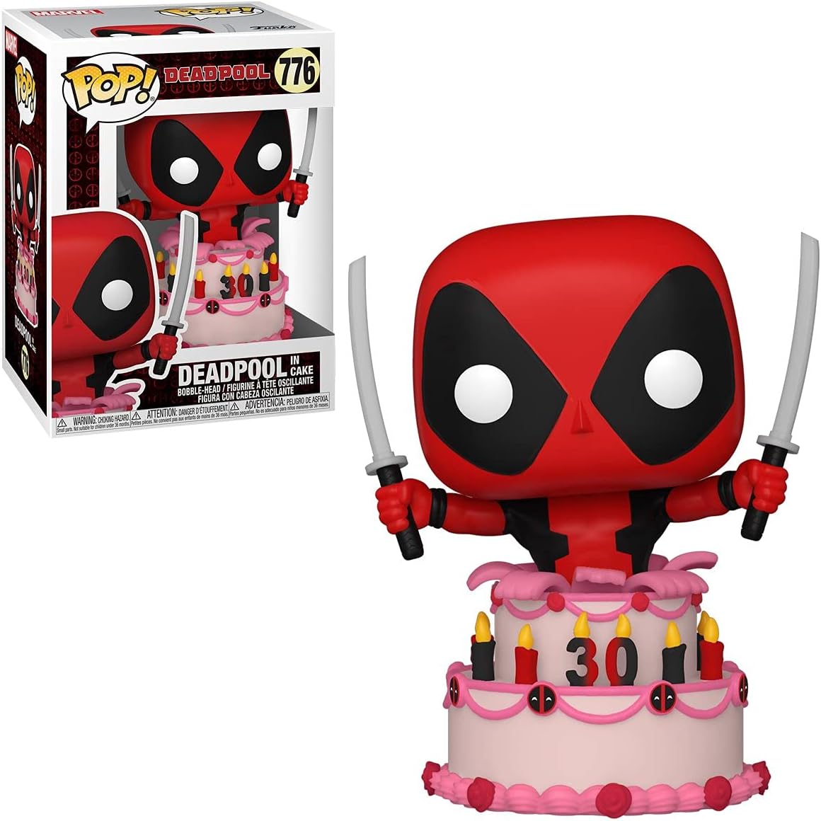 POP Marvel: Deadpool 30th - Figura de vinilo de Deadpool in Cake Funko (incluida con funda protectora de caja compatible), multicolor, 3.75 pulgadas