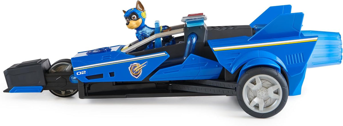 Paw Patrol: La Superpelícula, Vehículo de Lujo con Figura de acción de Chase de los Mighty Pups, Luces y Sonidos