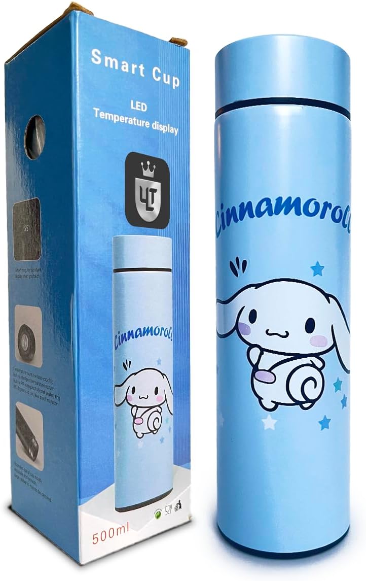Ult Termo Inteligente de Acero Inoxidable de Cinnamoroll, Termo bonito aislante de bebidas frias y calientes, Pantalla LED Táctil Inteligente con Temperatura de Cinnamoroll Sanrio