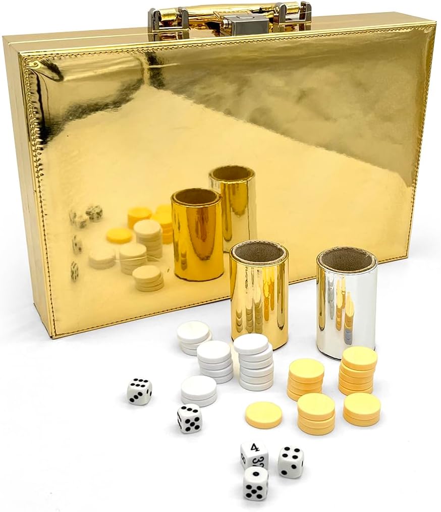 Ult Backgammon Dubai Premium Dorado de Lujo con Dados Fichas de Acrílico y Cubiletes para Dados