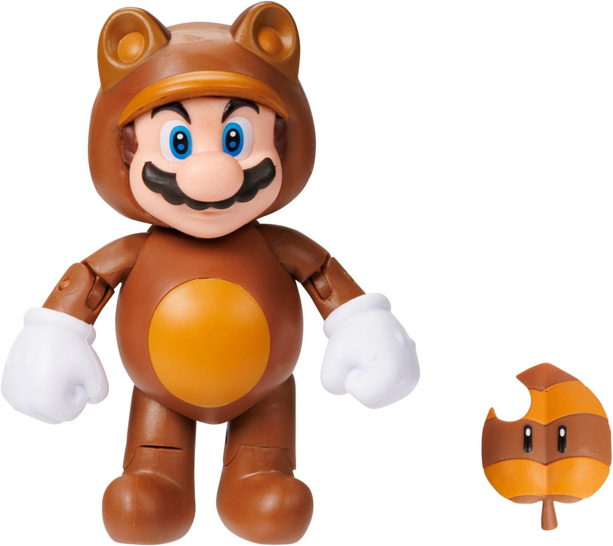 JAKSS Pacific - Nintendo Super Mario Figura Tanooki Mario de 4″ con Hoja Super Leaf – Figura Articulada Oficial de la Colección Super Mario para Fans y Niños 3+ Años