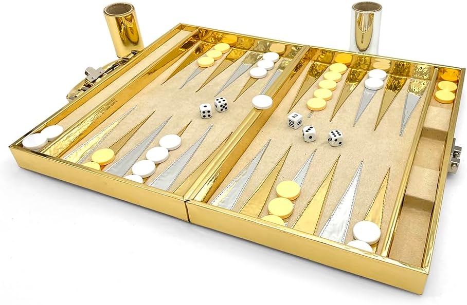 Ult Backgammon Dubai Premium Dorado de Lujo con Dados Fichas de Acrílico y Cubiletes para Dados
