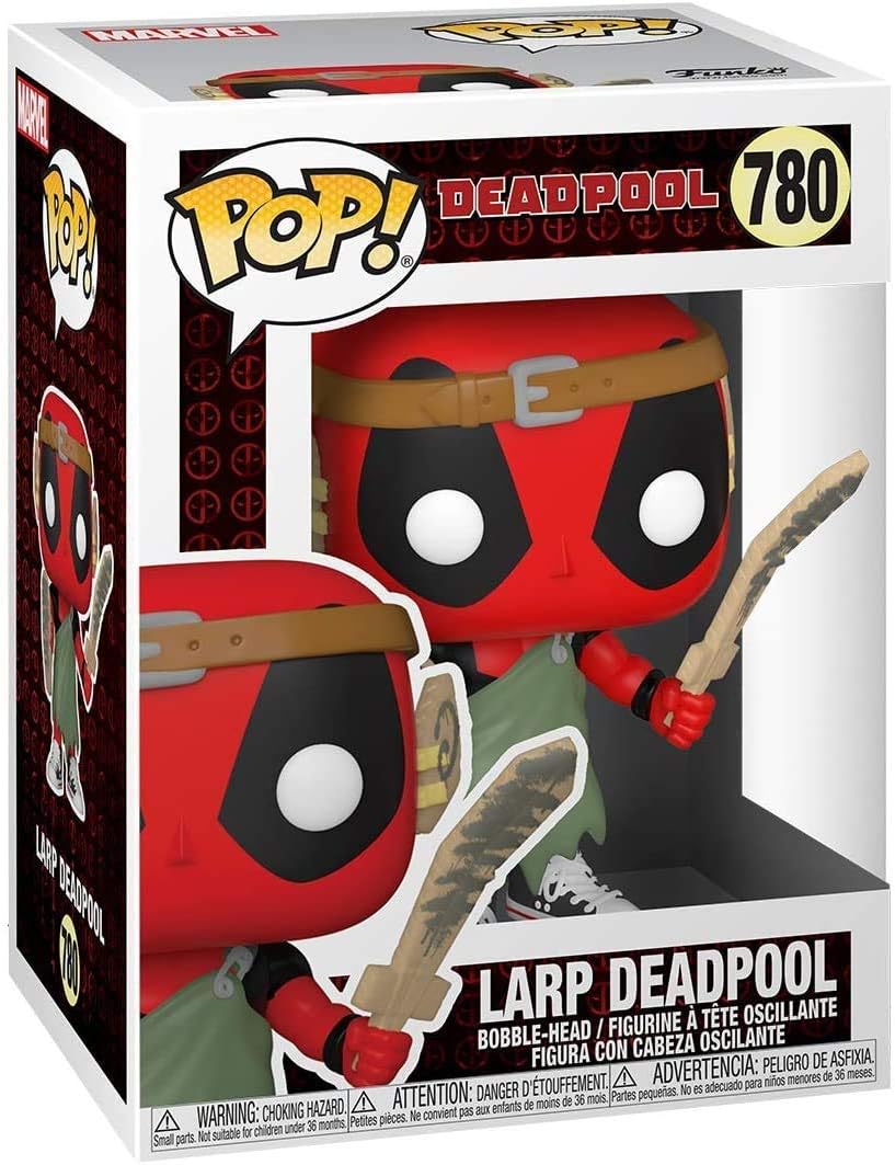POP Marvel: Deadpool 30th - Figura de vinilo de Larping Deadpool Funko (incluido con funda protectora de caja compatible), multicolor, 9,5 cm