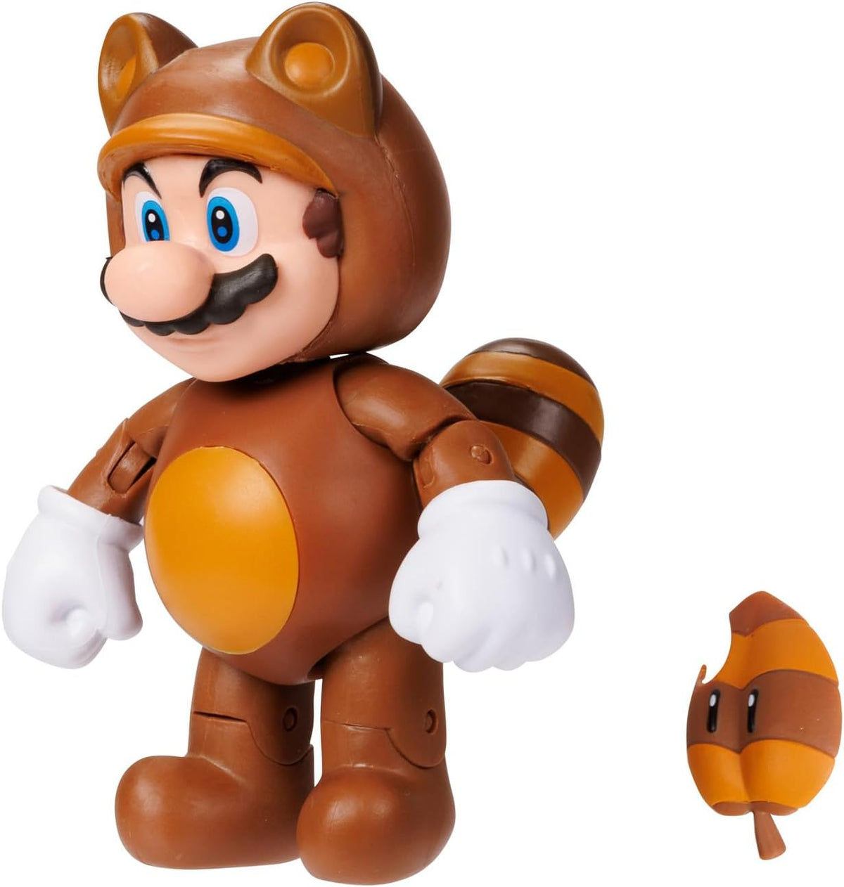 JAKSS Pacific - Nintendo Super Mario Figura Tanooki Mario de 4″ con Hoja Super Leaf – Figura Articulada Oficial de la Colección Super Mario para Fans y Niños 3+ Años