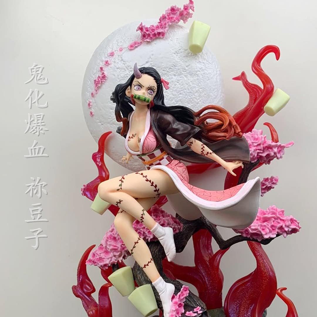 Genj1 Figura de acción Demon Slayer GK Kamado Nezuko, versión de escena de la luna, rosa claro, 31 cm