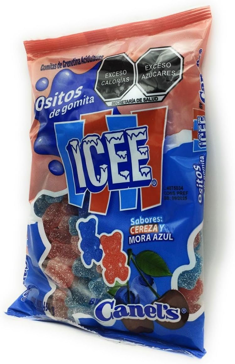 Canel's Ositos de Gomita Azucarados ICEE. Gomitas de Grenetina Aciduladas, Sabores: Mora Azul y Cereza. Bolsa de 454 gramos