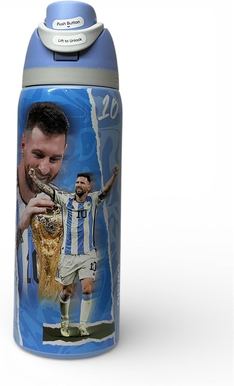 Generico TOP PREMIUM Botella de Agua Deportiva Argentina AFA, Diseño Conmemorativo Copa del Mundo, LM10, Azul con Estrellas, Termo edicion limitada, coleccionable