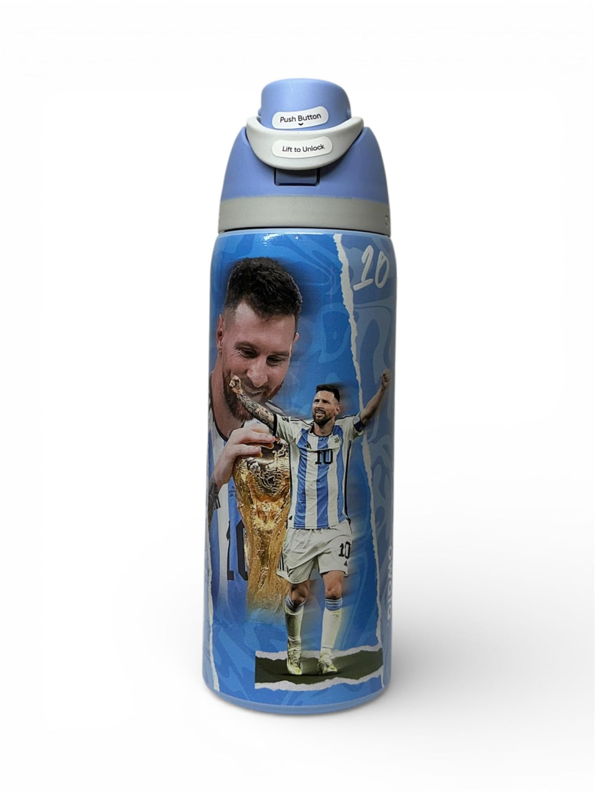 Generico TOP PREMIUM Botella de Agua Deportiva Argentina AFA, Diseño Conmemorativo Copa del Mundo, LM10, Azul con Estrellas, 