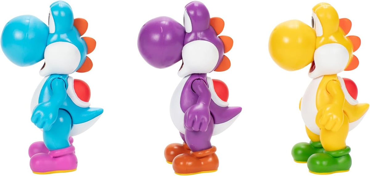 Nintendo Juego de 3 Cifras de acción de 10 cm, auténticas Cifras de Super Mario, Incluye Yoshi Amarillo, Yoshi Morado y Yoshi Azul Claro
