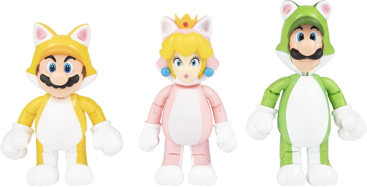 Jakks Pacific Set de Figuras Super Mario 3D World, Cat Mario, Cat Luigi y Cat Peach 4"