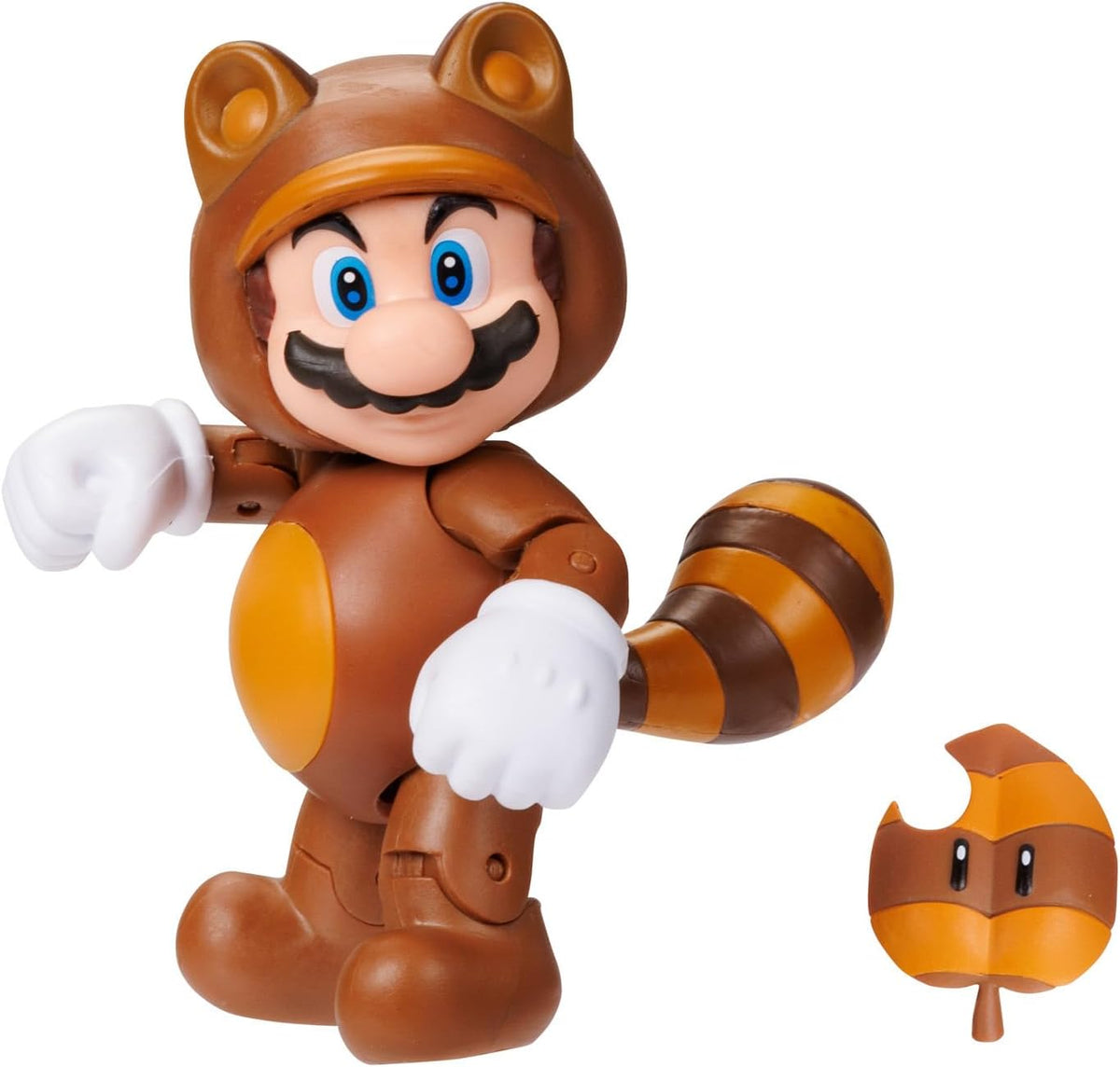 JAKSS Pacific - Nintendo Super Mario Figura Tanooki Mario de 4″ con Hoja Super Leaf – Figura Articulada Oficial de la Colección Super Mario para Fans y Niños 3+ Años