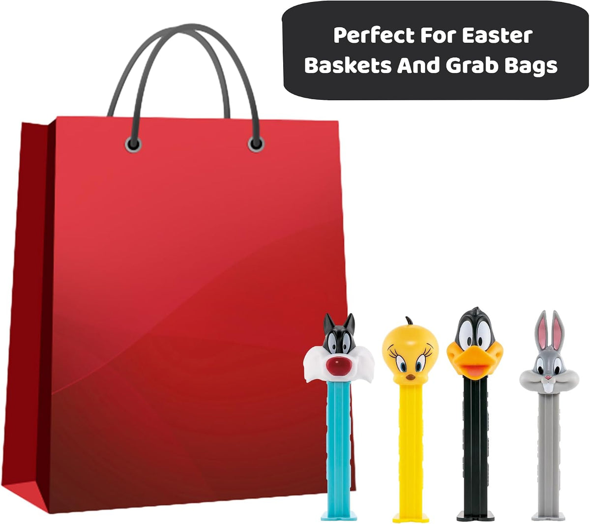 PEZ Set De Regalo Con Dispensador De Dulces De Looney Tunes: Bugs Bunny, Piolín, Silvestre Y El Pato Lucas. Dispensadores De Looney Toons Con Repuestos De Dulces.