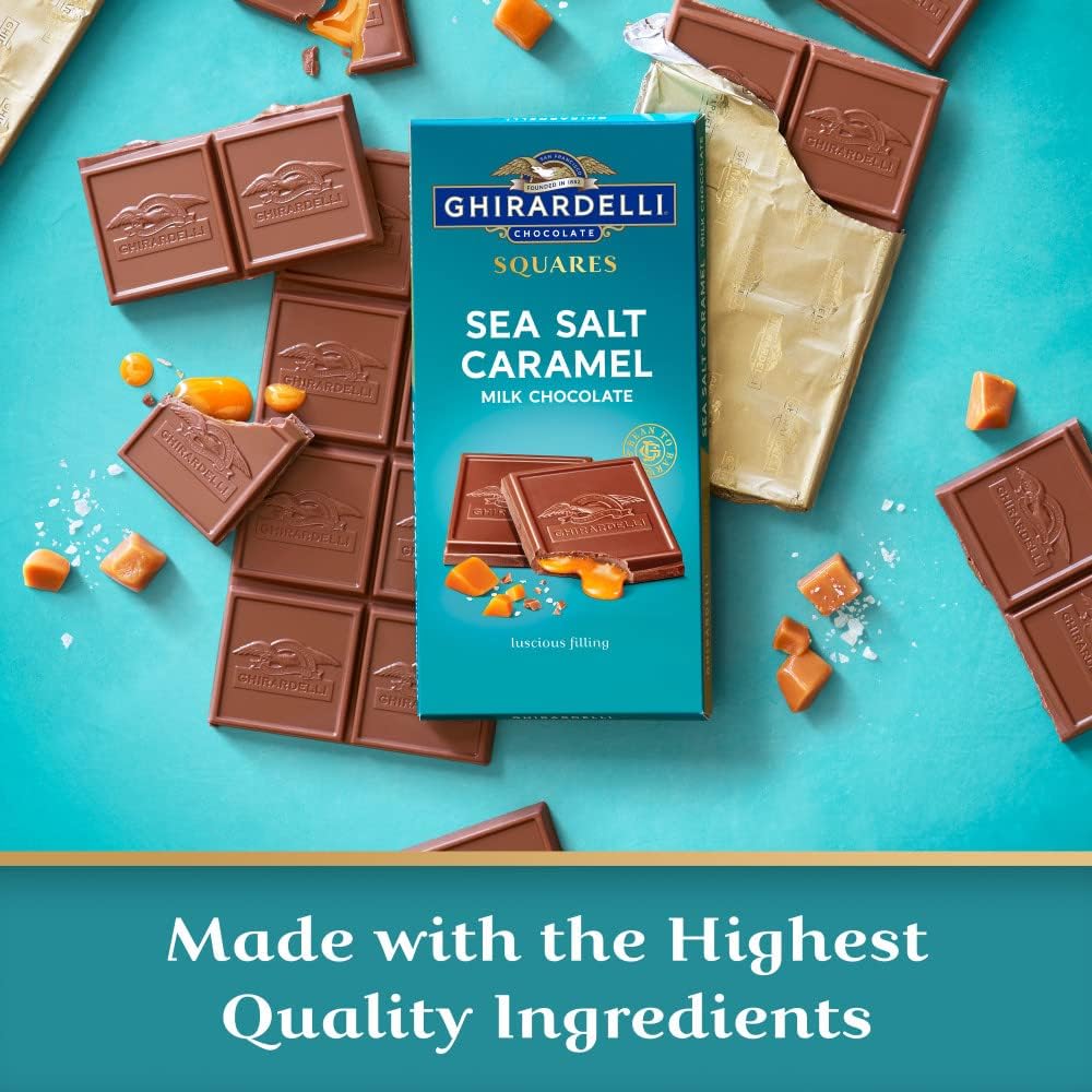 Ghirardelli Barra Cuadrada de Chocolate con Leche y Caramelo con Sal Marina, Barra de 4.8 Onzas