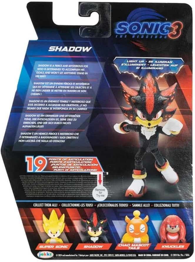 Sonic 3, Figura de Shadow con 19 Puntos de Articulación, Personaje Iluminado, Coleccionable