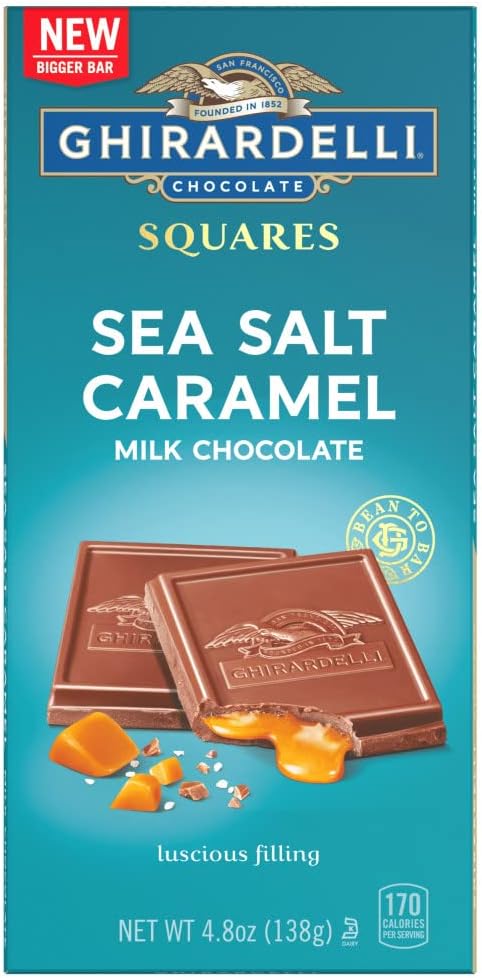 Ghirardelli Barra Cuadrada de Chocolate con Leche y Caramelo con Sal Marina, Barra de 4.8 Onzas