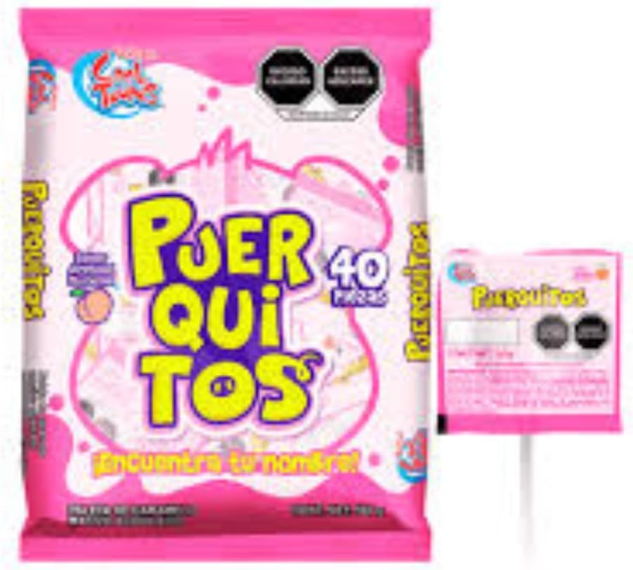 PUERQUITOS PALETA DULCE CARAMELO MACIZO ACIDULADO SABOR DURAZNO 14g. 40 PIEZAS /560 GRAMOS PAQUETE DE 2 BOLSAS