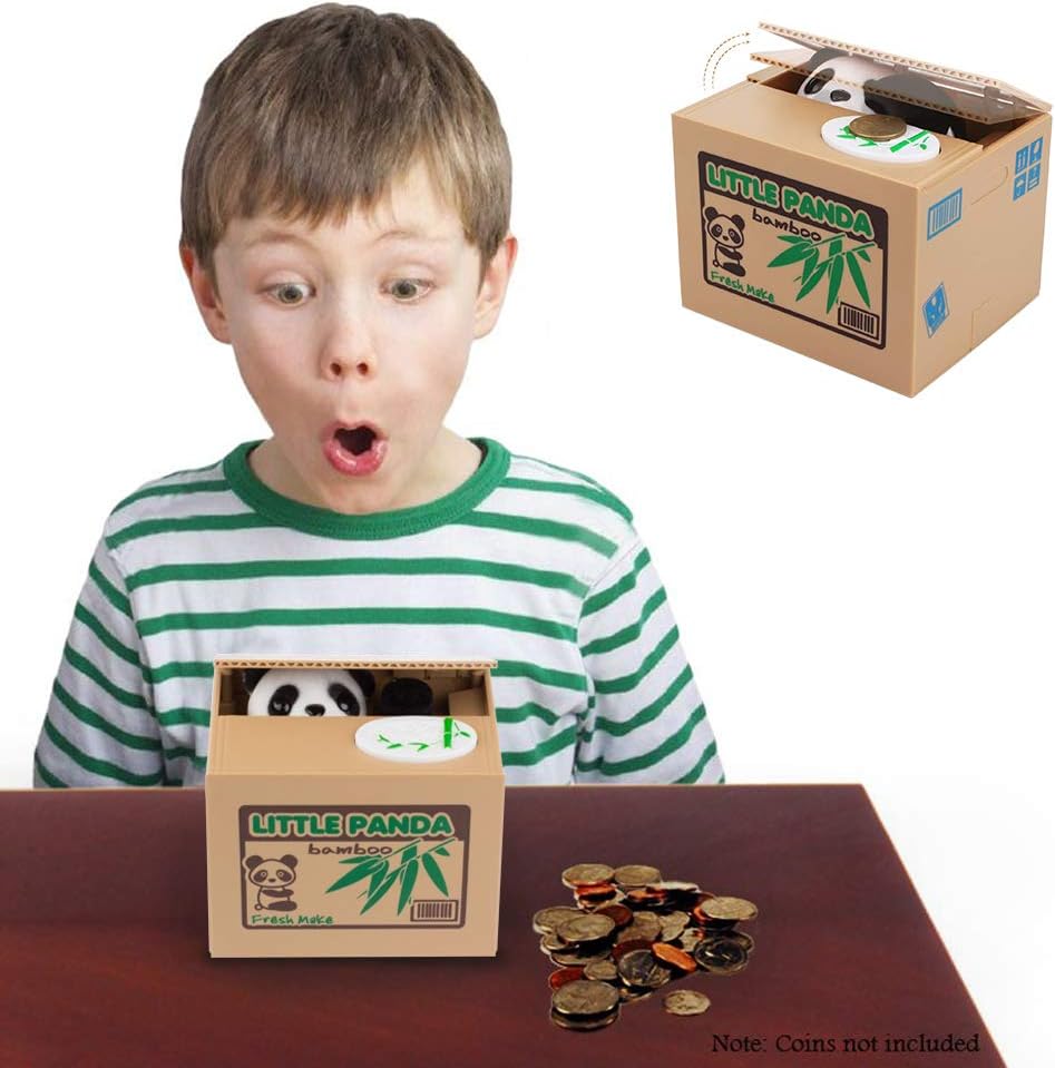 PowerKing Panda Alcancía para Niños,Hucha de Niños, Alcancía para Ahorrar Dinero,Caja de Monedas, Regalo Creativo, con Voz en Inglés Hablando