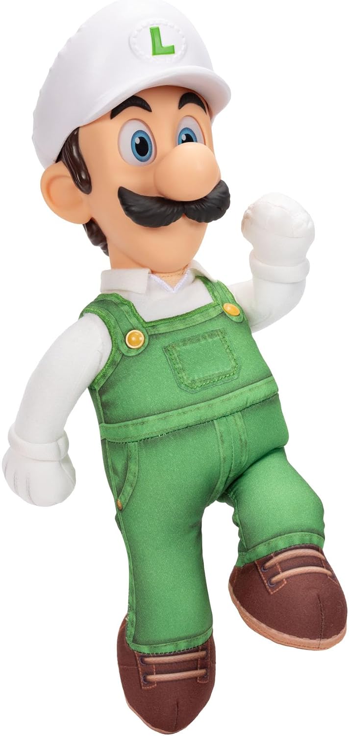 Jakks Pacific Super Mario Galaxy Movie Peluche Fire Luigi Articulable 15 Pulgadas con Ojos Acrílicos, Edición Coleccionable, +3 Años