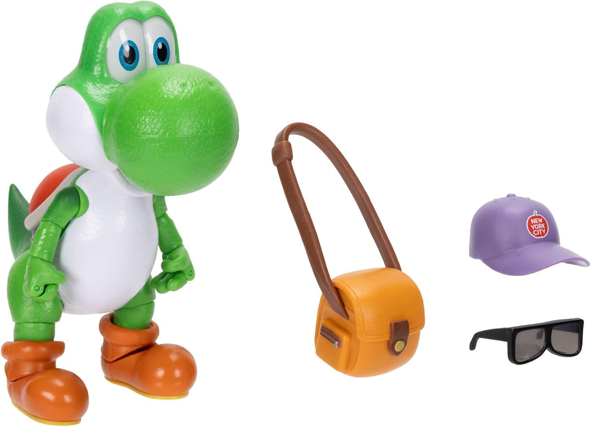 Jakks Pacific Super Mario Galaxy Movie Figura Yoshi 5 Pulgadas con Sombrero, Lentes y Bolsa, 20 Puntos de Articulación, Coleccionable, +3 Años