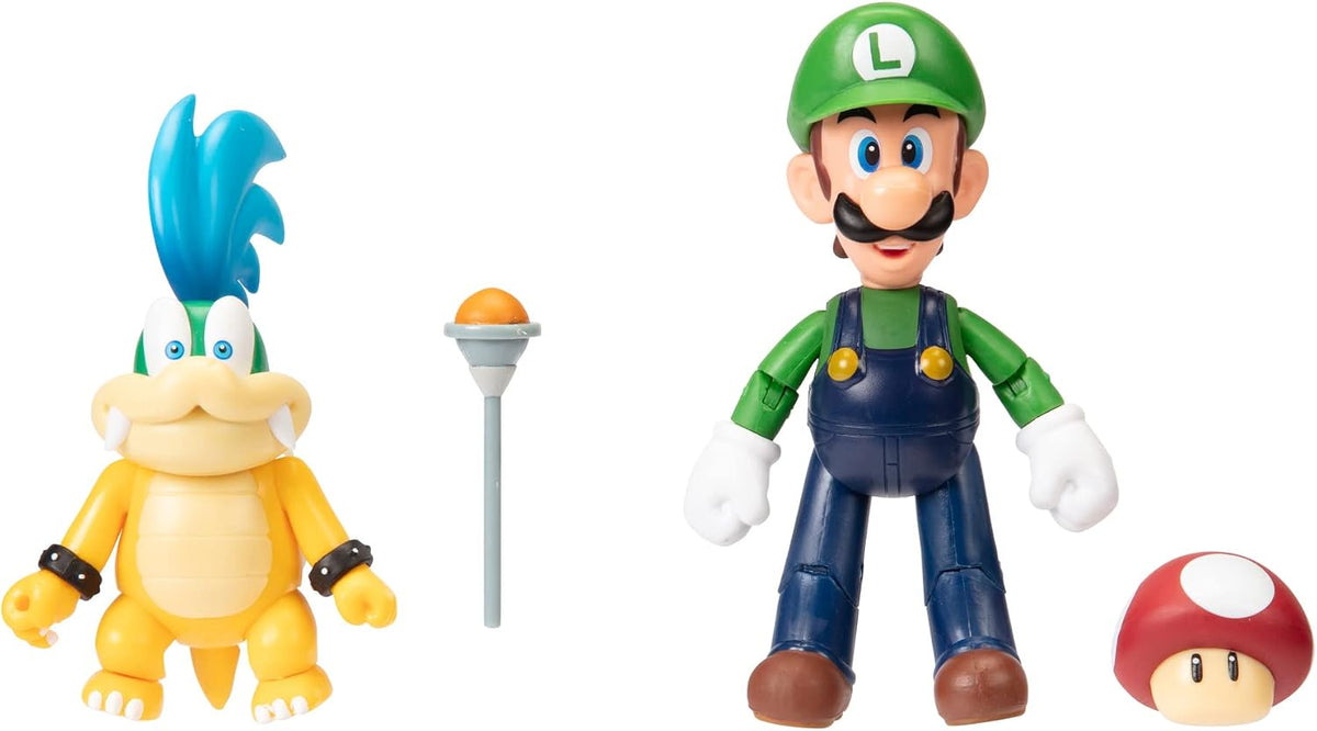 Super Mario Nintendo - Figura de acción de 4 Pulgadas, Paquete de 2 Unidades, Luigi Vs. Larry Koopa