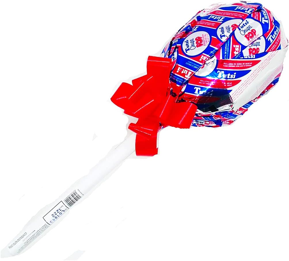 LNEE Tutsi Pop Paletota. Paleta Gigante para Regalo Rellena de 10 Paletas Tutsi Pop de Caramelo Macizo Sabor Cereza Rellenas de Goma de Mascar
