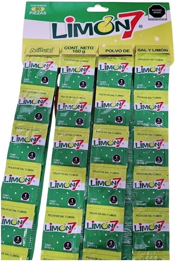 Anáhuac Limón 7 - Polvo de sal y limón - Tira con 80 piezas de 2 g c/u - 160 g