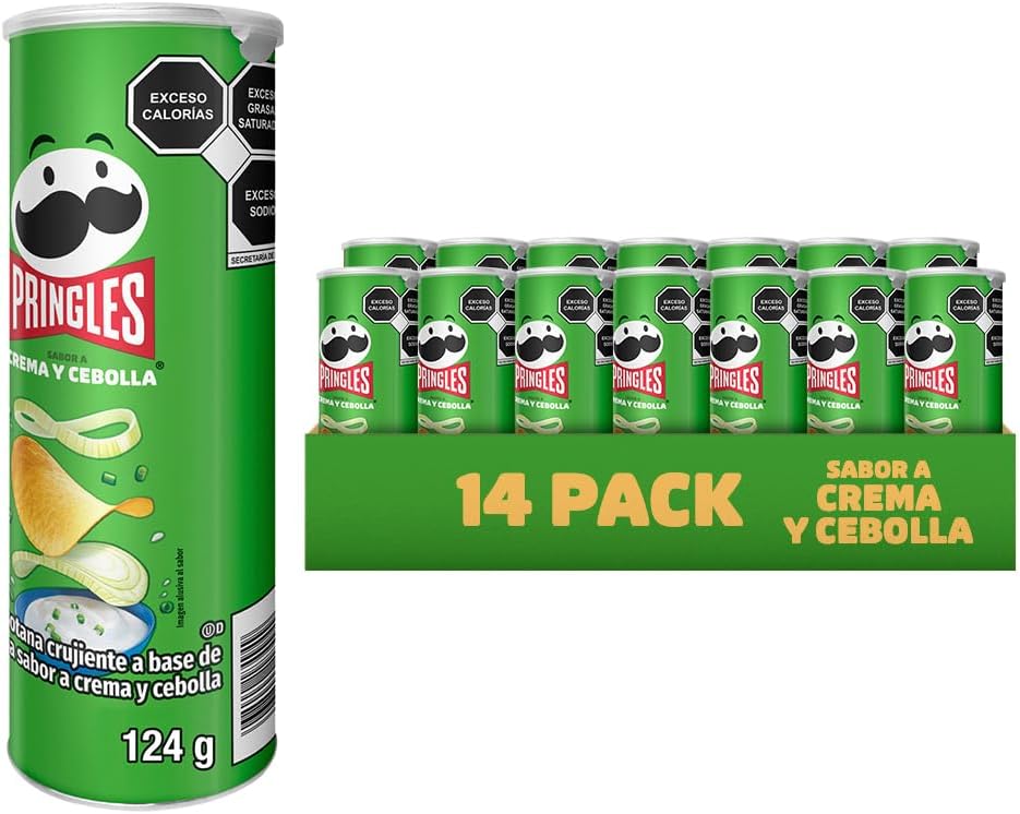 Pringles | Caja de Papas Sabor Crema y Cebolla | Papas Crujientes para Botanear | Pack 14 Piezas | 124 gr c/u