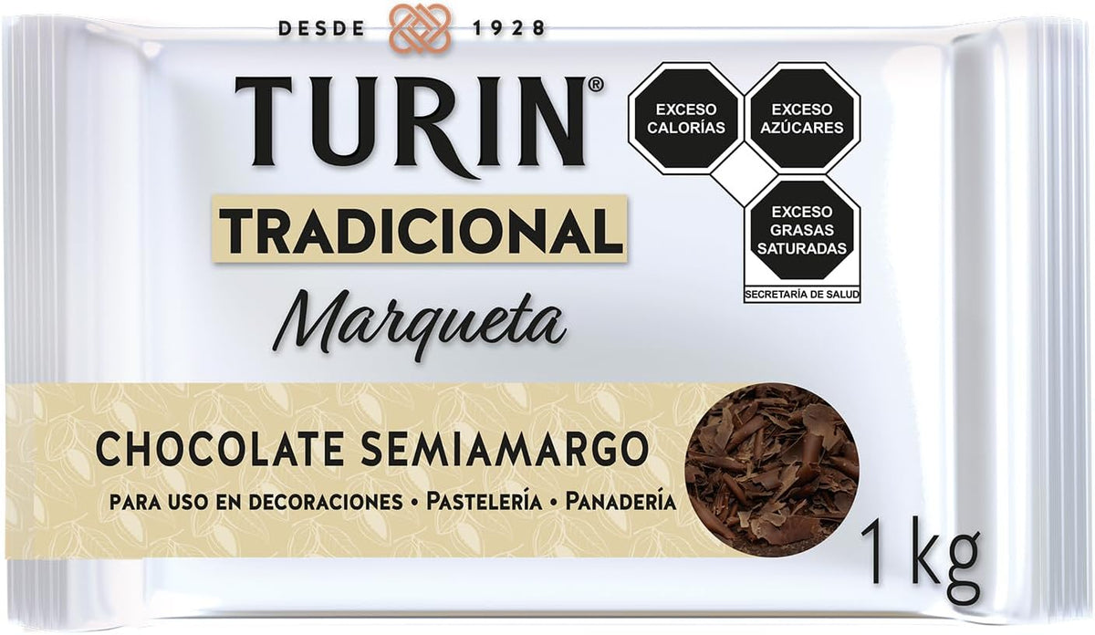 Turin Alta Reposteria Marqueta Cobertura de Chocolate Semiamargo 1kg
