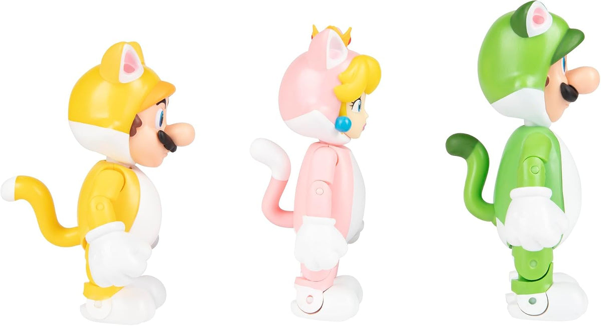 Jakks Pacific Set de Figuras Super Mario 3D World, Cat Mario, Cat Luigi y Cat Peach 4"