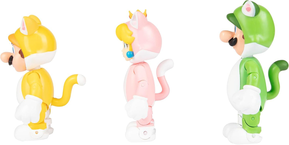 Jakks Pacific Set de Figuras Super Mario 3D World, Cat Mario, Cat Luigi y Cat Peach 4"