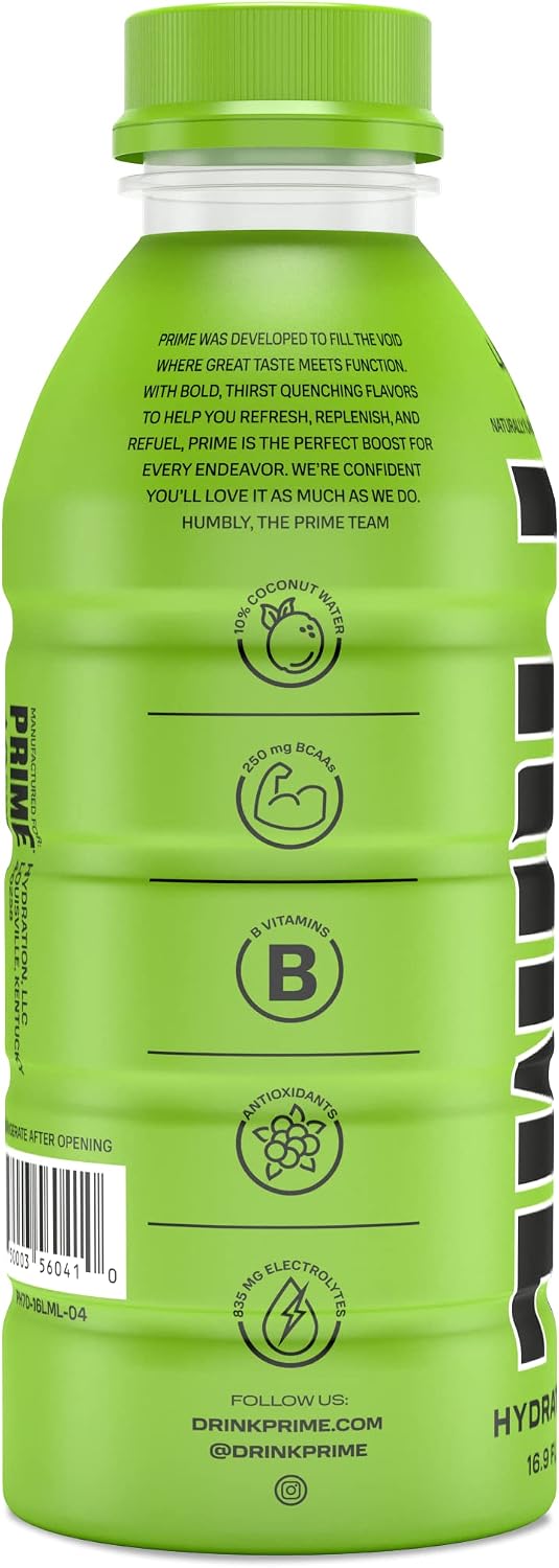 PRIME HYDRATION Prime Hidratación con mezcla BCAA para recuperación muscular Lima Limón (12 bebidas, 16 onzas líquidas. cada uno)