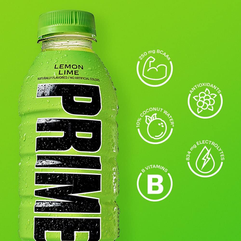 PRIME HYDRATION Prime Hidratación con mezcla BCAA para recuperación muscular Lima Limón (12 bebidas, 16 onzas líquidas. cada uno)