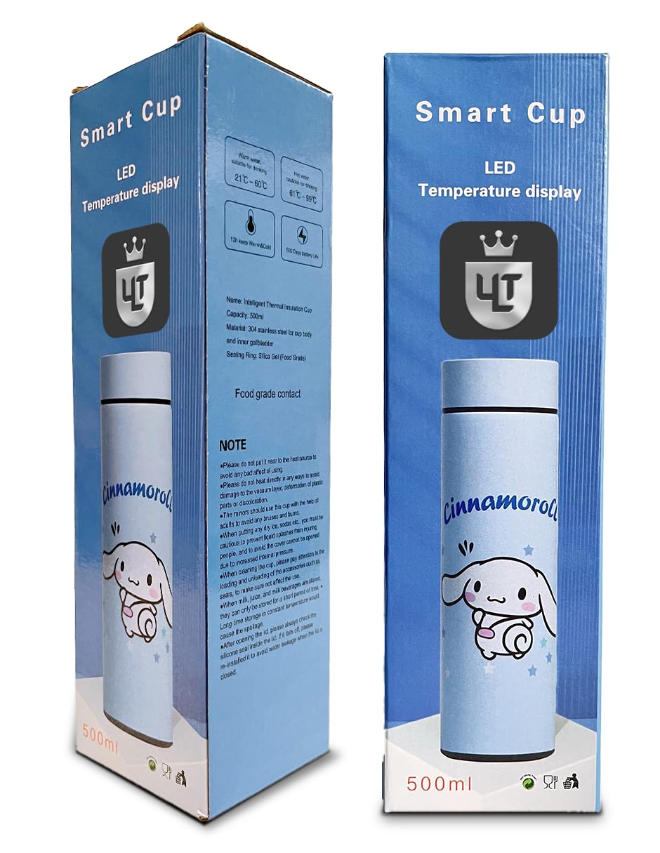 Ult Termo Inteligente de Acero Inoxidable de Cinnamoroll, Termo bonito aislante de bebidas frias y calientes, Pantalla LED Tá