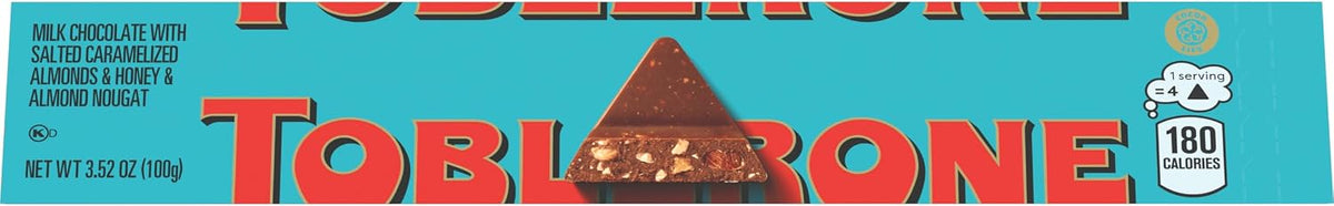Toblerone Chocolate con Leche Suiza con Almendras Caramelizadas Saladas y Turrón de Miel y 3.52 Oz