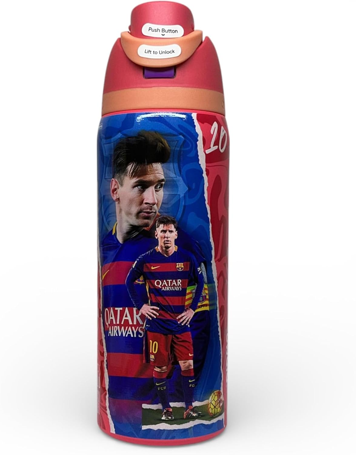 Generico Botella de Agua Deportiva TOP PREMIUM, Barcelona, LM10,Rojo y Azul, Blaugrana, Termo edicion limitada, coleccionable