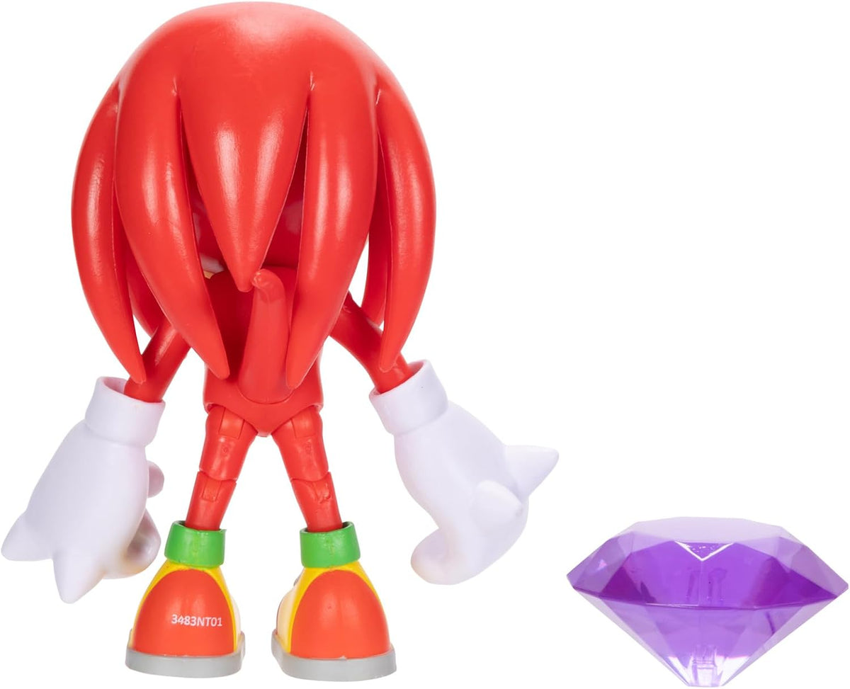 Jakks Pacific - Sega Sonic The Hedgehog Figura Clásica Knuckles de 4″ con Purple Chaos Emerald – Articulada, Coleccionable, para Fans Desde 3+ Años