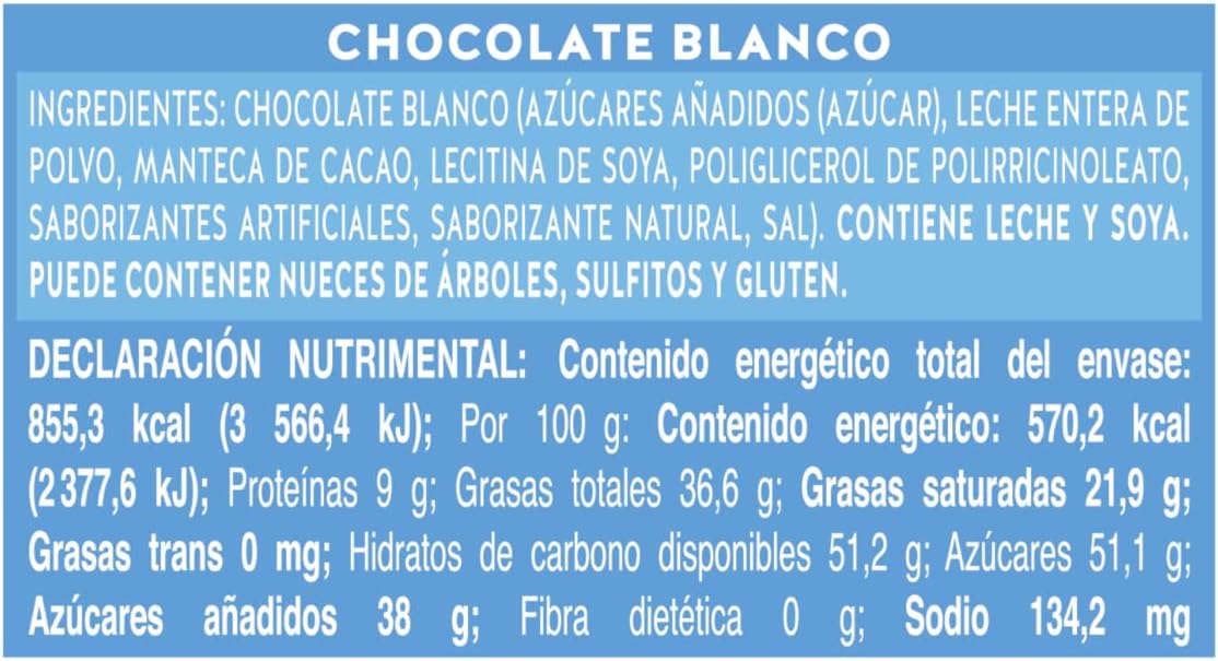 Turin tablilla de chocolate blanco para reposteria 150g