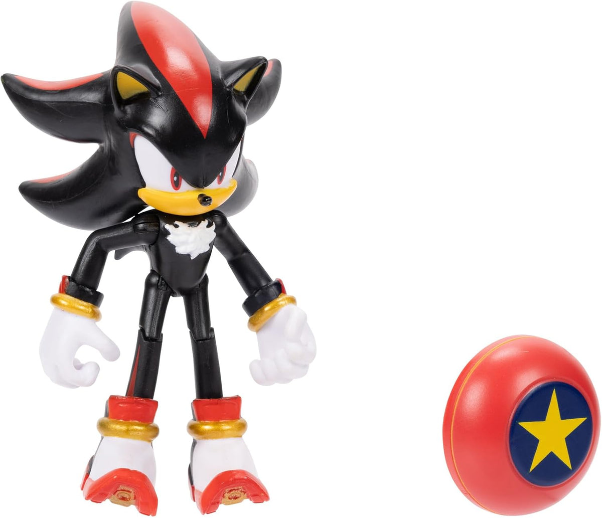 Jakks Pacific - Sega Sonic The Hedgehog Figura Articulada Modern Shadow de 4″ con Accesorio Star Spring – Colección Oficial Sonic para Fans y Niños 3+ Años