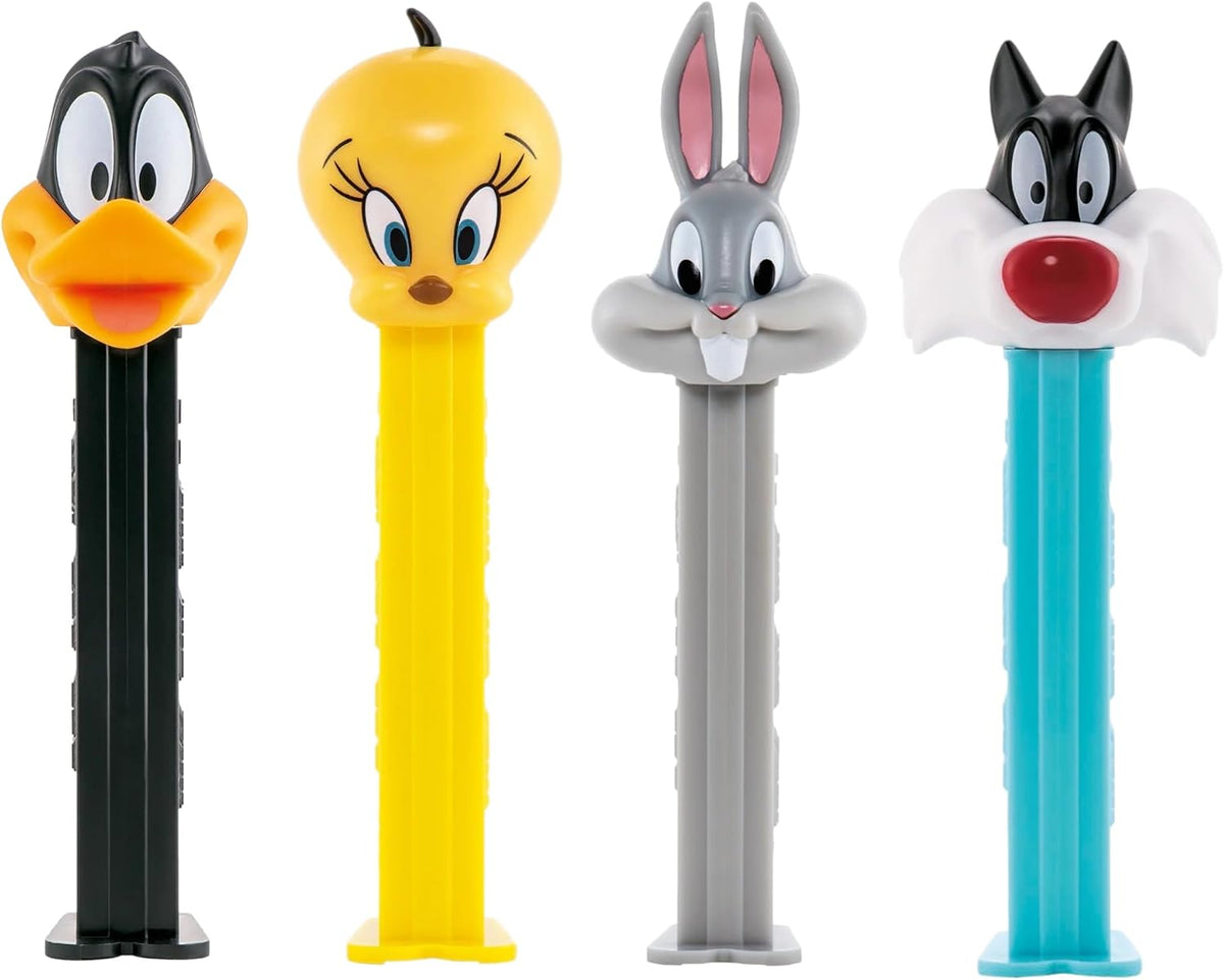 PEZ Set De Regalo Con Dispensador De Dulces De Looney Tunes: Bugs Bunny, Piolín, Silvestre Y El Pato Lucas. Dispensadores De Looney Toons Con Repuestos De Dulces.