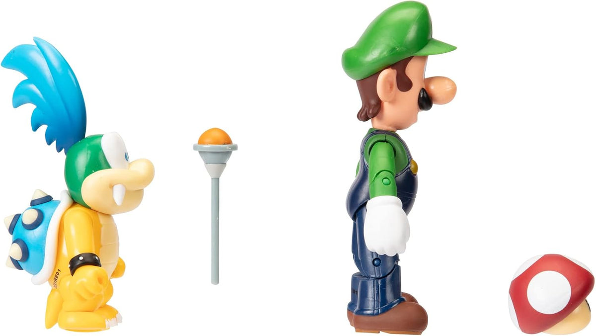 Super Mario Nintendo - Figura de acción de 4 Pulgadas, Paquete de 2 Unidades, Luigi Vs. Larry Koopa