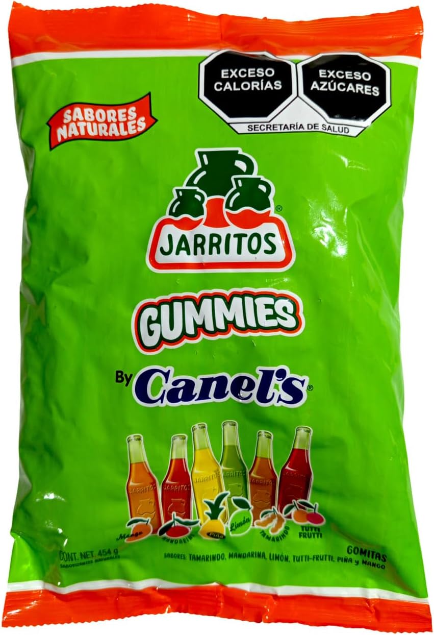 Canel´s Jarritos Gomitas Sabores Tamarindo, Mandarina, Limón, Tutti - Frutti, Piña y Mango, cont neto bolsa de 454gr.