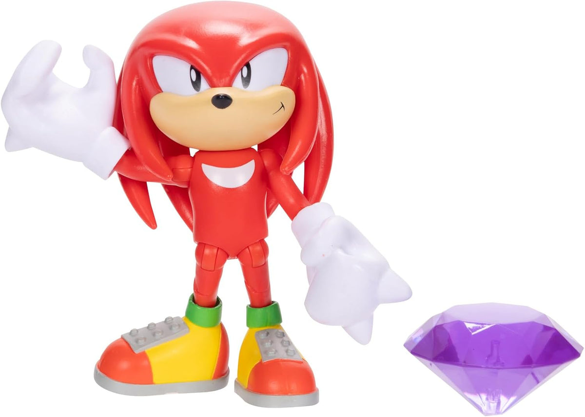 Jakks Pacific - Sega Sonic The Hedgehog Figura Clásica Knuckles de 4″ con Purple Chaos Emerald – Articulada, Coleccionable, para Fans Desde 3+ Años