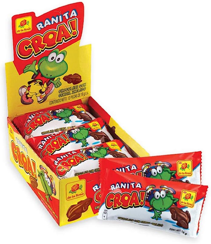 De La Rosa Ranita Croa, chocolate con leche fino con arroz inflado, chocolate en forma de rana, 12 unidades