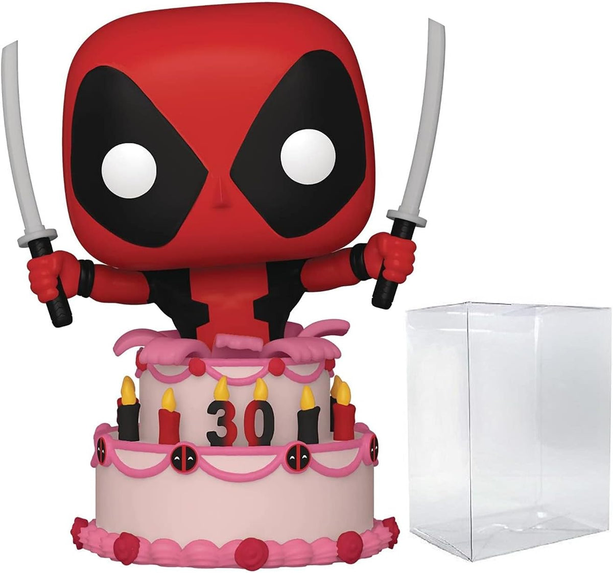 POP Marvel: Deadpool 30th - Figura de vinilo de Deadpool in Cake Funko (incluida con funda protectora de caja compatible), multicolor, 3.75 pulgadas