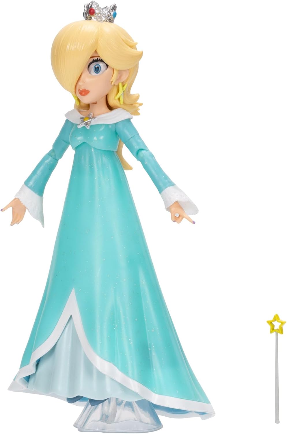 Jakks Pacific Super Mario Galaxy Movie Figura Rosalina 5 Pulgadas con Varita y Base Transparente, 10 Puntos de Articulación, Ojos Acrílicos, Coleccionable, +3 Años